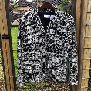 alfred dunner acrylic blend black and white knit jacket size 16